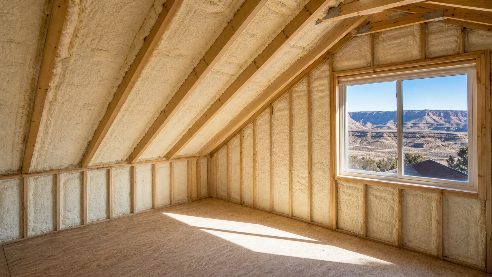 Spray foam insulation in a Rock Springs attic roofline